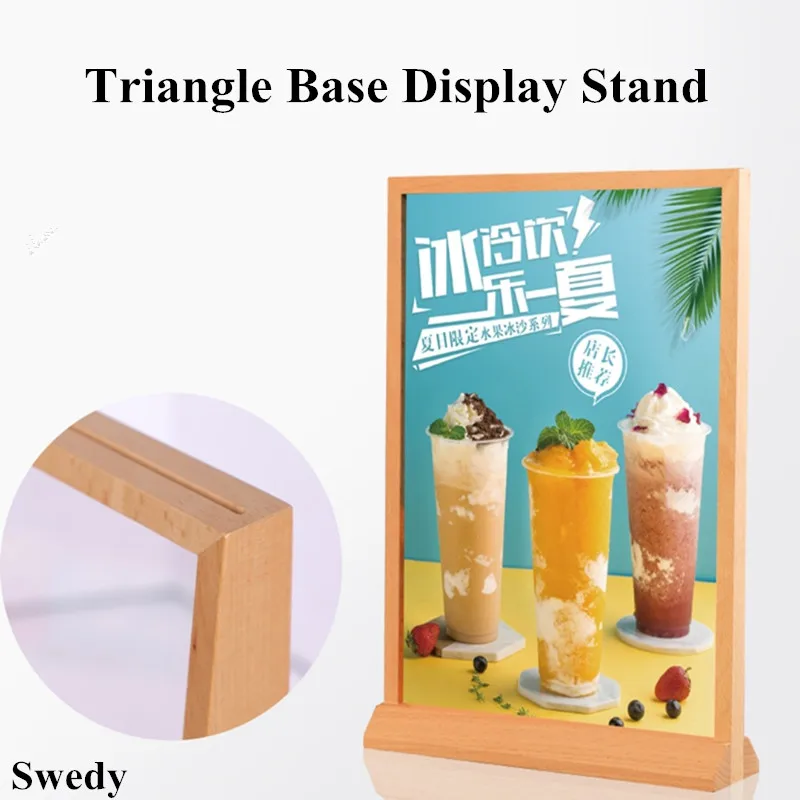 A5 148x210mm Double Sided Desktop Counter Acrylic Menu Poster Holder Sign Display Stand Wood Photo Picture Holder Frame