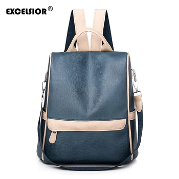

EXCELSIOR Retro Large Backpack Women PU Leather Rucksack Women Knapsack Travel Backpacks Shoulder School Bags Mochila Back Pack