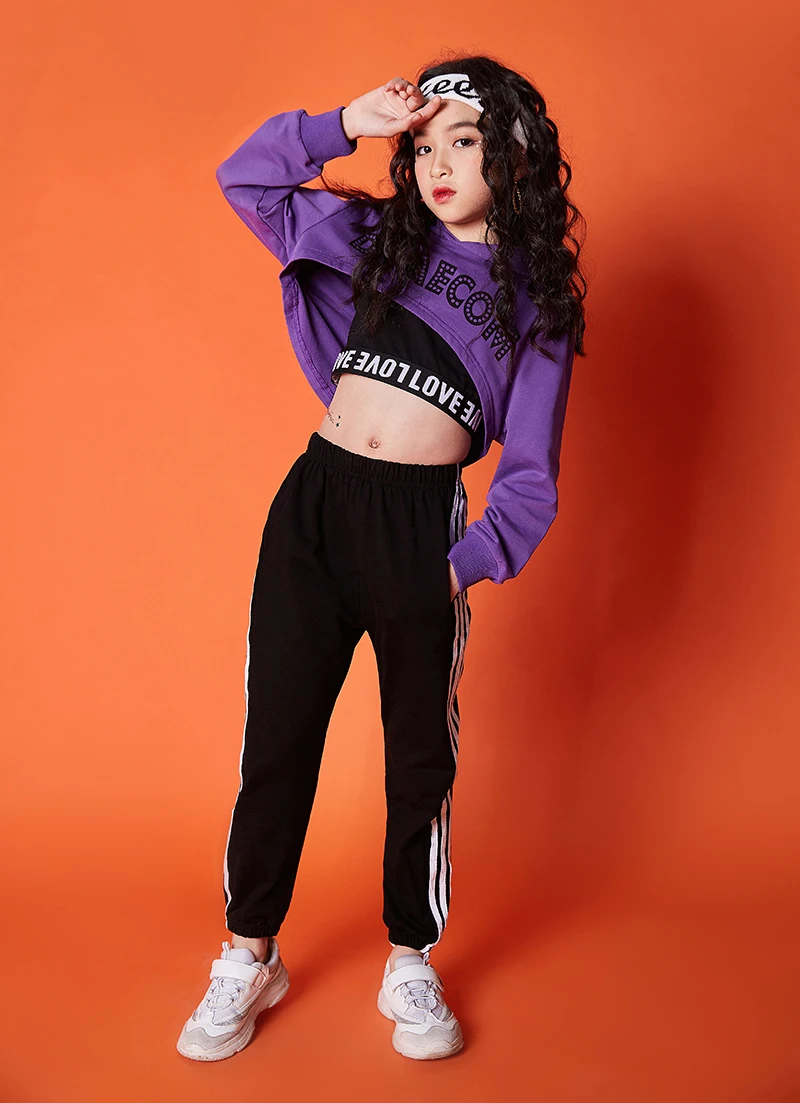 Summer girls clothes set Long Sleeve 2019 8 10 12 14 16 Years jazz dance costumes for kids hip hop hoodie top costume kids Girls (8)