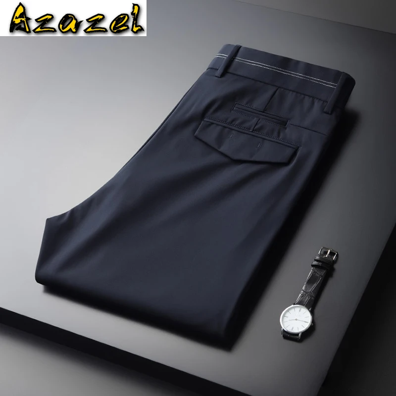 

Azazel Silky Mens Pants Luxury Solid Color Thin Ventilate Casual Male Pants Fashion Slim Fit Navy Young Man Trousers Man