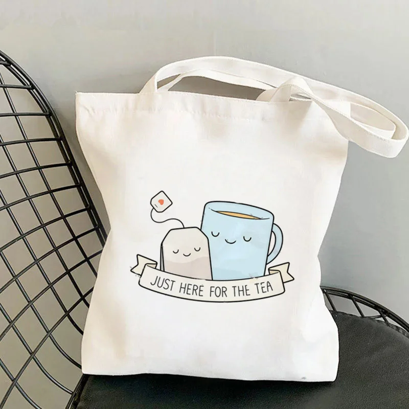 

2021 Shopper Just Here For The Tea Printed Tote Bag women Harajuku shopper handbag girl Shoulder shopping bag Lady Canvas Bag
