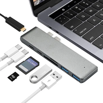 

7 in 1 USB-C Type-C Hub Dock Adapter Dongle Combo with USB 3.0 Ports TF Slot & Memory card Slot For MacBook Pro