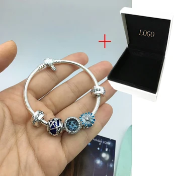 

Spring 1: 1 High-quality Beaded Moments Daisy Flower Clasp Snake Chain Bracelet Set Fit DIY Good Charm Jewelry