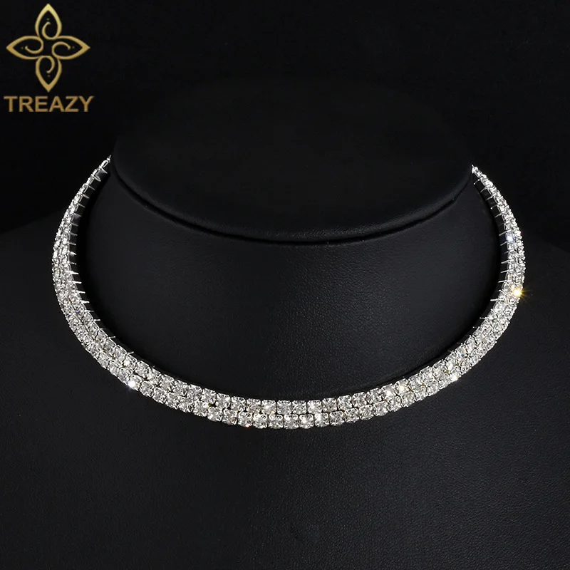 TREAZY Bridal Fashion Crystal Rhinestone Choker Necklace Women Wedding Accessories Tennis Chain Chokers Jewelry Collier Femme 