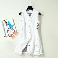 Высокое качество Новая мода дизайнерское подиумное Платье женское платье без рукавов с бахромой твидовое платье - Цвет: Белый