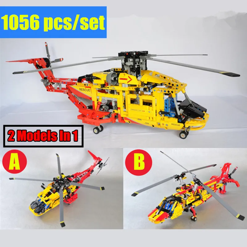 

New 2 Model in 1 Rescue helicopter Deformable fit technic 9396 city plane model building block bricks diy Toy gift kid