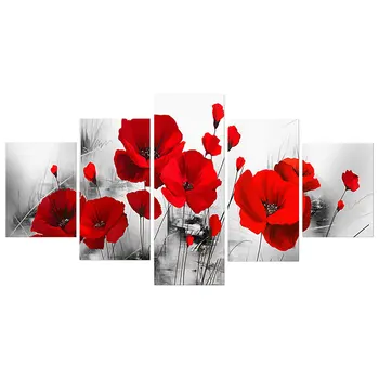 

Painted Red Rose Oil Painting Reproductions 5 Piece Ink Painting Canvas Art Picture Modern Wall Decor