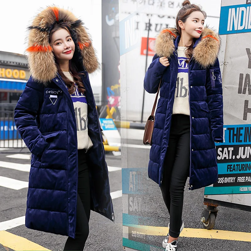 

Gold Velvet Cotton Coat Women's Winter Coat 2018 New Style Cotton-padded Clothes Mid-length Korean-style Large Fur Collar Slim F