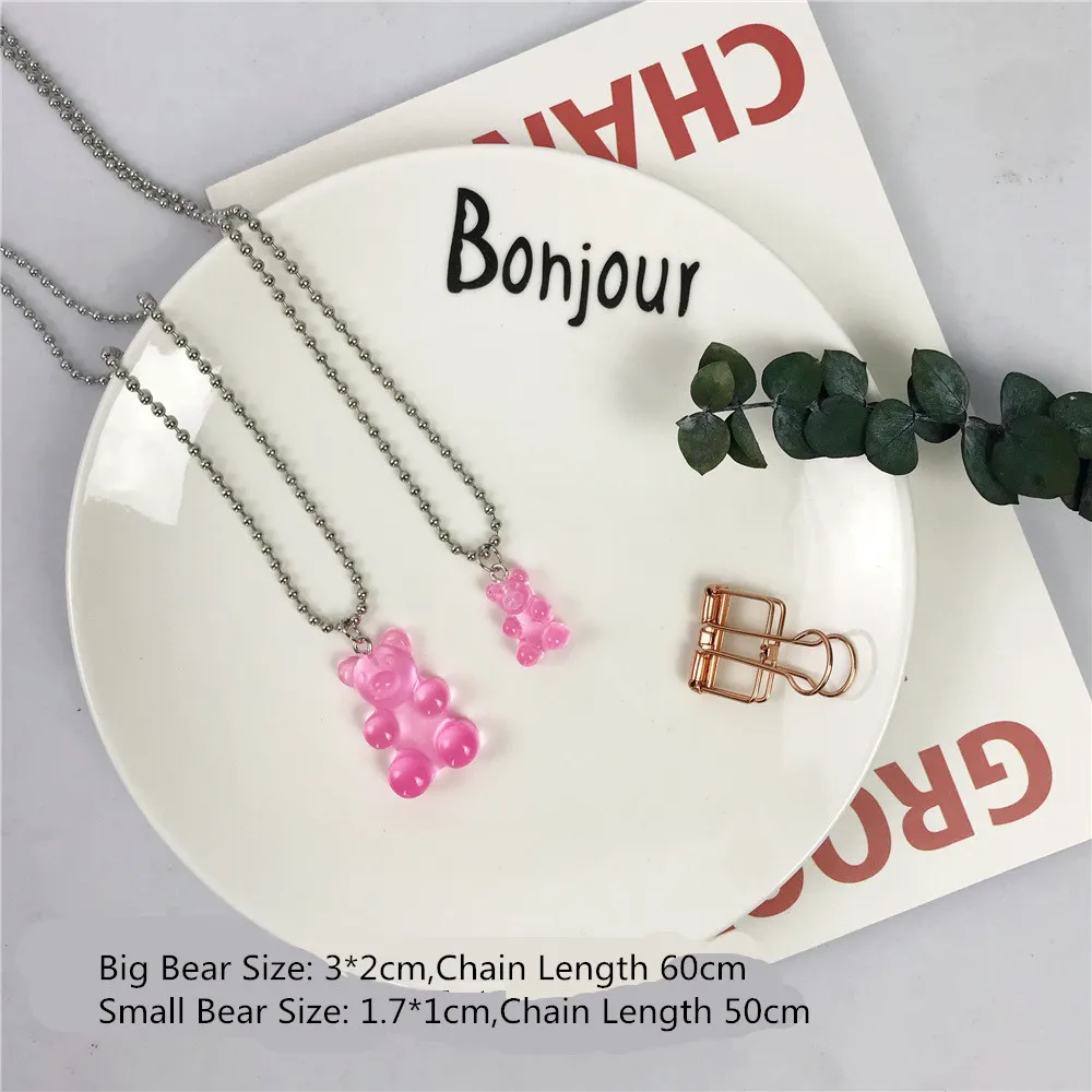 Doreen Box, новинка, модное мультяшное разноцветное прозрачное ожерелье с медвежонком из смолы, женские вечерние подарки, ювелирные изделия бисерная цепочка из нержавеющей стали - Окраска металла: Transparent Pink