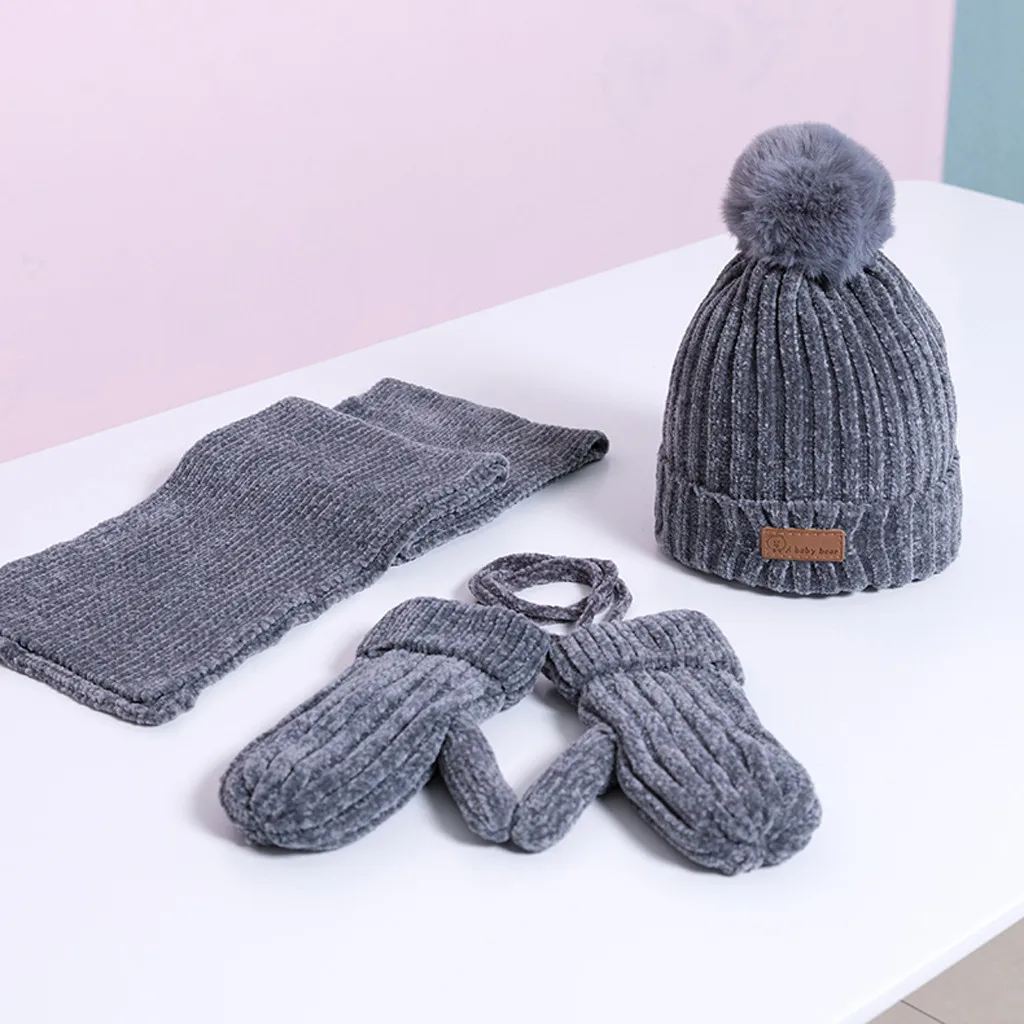 Комплект из 3 предметов для маленьких мальчиков и девочек, теплая зимняя вязаная шапка+ шарф+ перчатки, сохраняющий тепло, детские перчатки, шарф, шапка, рождественский подарок - Цвет: DG