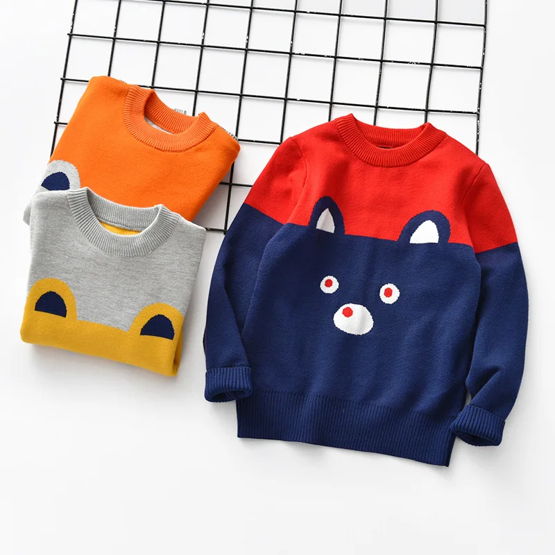 

Autumn Winter Boys Sweaters Cotton Knitted Tops Kids Pullover Clothes Children Cartoon Warm T-shirt Striped Clothing