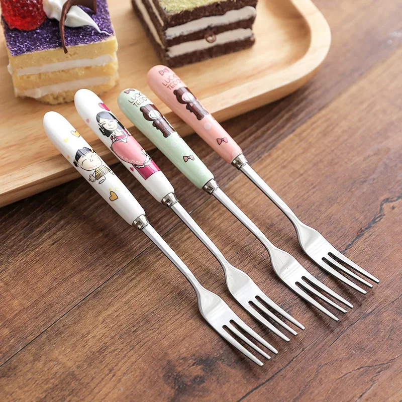 

Cartoon Decoration and Table Accessories Creative Cute Ceramic Handle Fruit Fork Lunch Box for Kids Eco-friendly Restaurant Bar