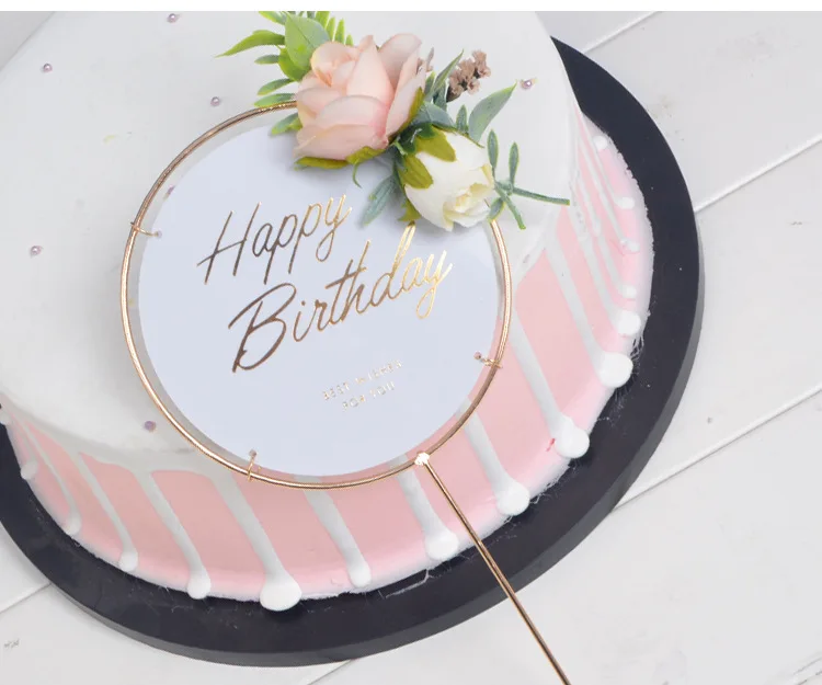 Happy Birthday Cake Topper Decoration Mori Small Fresh Acrylic Simulation Gardening Flowers Bronzing Happy Birthday Cards Decor Cake Decorating Supplies Aliexpress