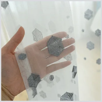 

Modern Gray Geometric Embroidered Window Screen Lace Tulle Curtains For Living Room Bedroom Kitchen Sheer Volie Door Curtain#4