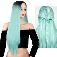 AIYEE 26 дюймов длинные прямые Ombre синтетический парик для женщин розовый/красный/фиолетовый/синий средняя часть термостойкий косплей парик блонд