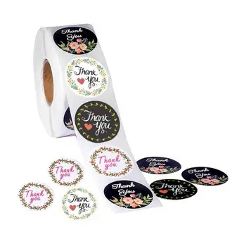 

1 Roll Flowers Lace "Thank You" Letters Print Label Stickers Craft Per Roll