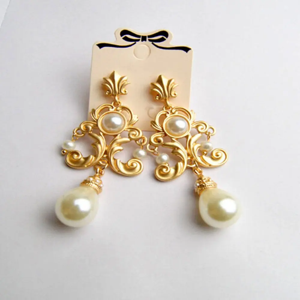 1 Pair Gorgeous Vintage Palace Earrings Baroque Imitation Pearl Dangle for Women Charm Exaggerated Girl Jewelry Accessories | Украшения и