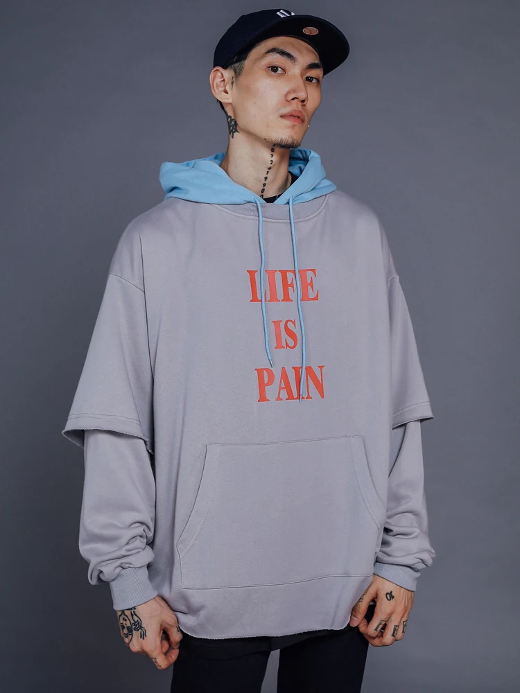 OSCN7 High Street поддельные две части толстовки мужские осень рок Харадзюку негабаритных толстовка с капюшоном Мужская s Женская толстовка 801