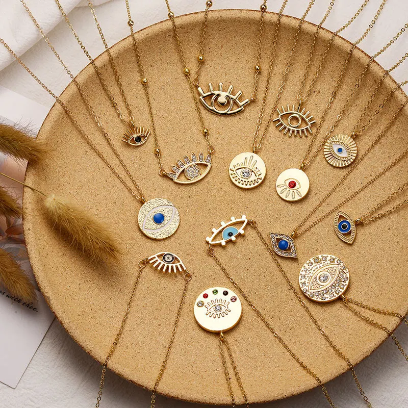 

Turkish Eye Wire Necklace Woman Snake Chain CZ Blue Eye Necklace 2020 Boho Jewerly collier oeil turc Pendant Evil Eye Necklace