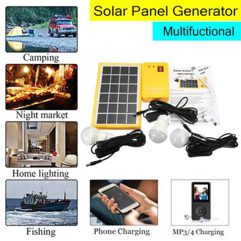 Outdoor Portable Solar Panel Electric Generator 3 LED Bulb Power System Kit Electric Generator 3 LED Bulb Power System Kit Sola