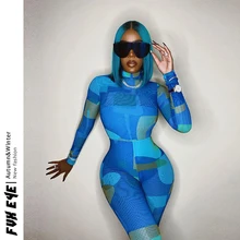 

Winter Streetwear Women 2022 Turtleneck Sexy Elastic Club Blue Green Long Sleeve Bodycon Female One Piece Outfits Jumpsuit