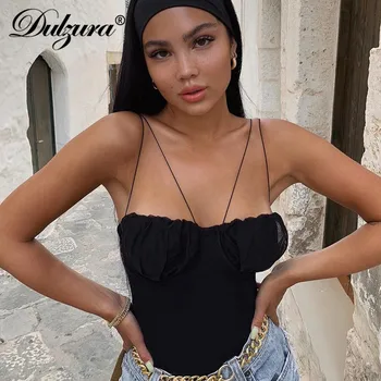 

Dulzura mesh patchwork bodysuit strap bodycon sleeveless backless sexy slim party festival clothes 2019 autumn winter streetwear