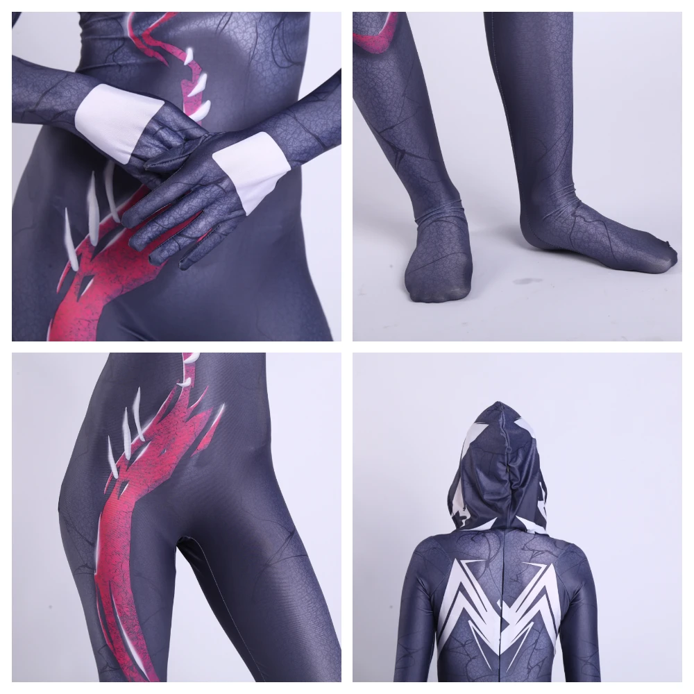 2020 The Amazing Spider Hero Cosplay Gwen Stacy Costume Spandex Zentai Mask Hoodie Spider Zentai Suit Anti-Gwenom for Women Girl