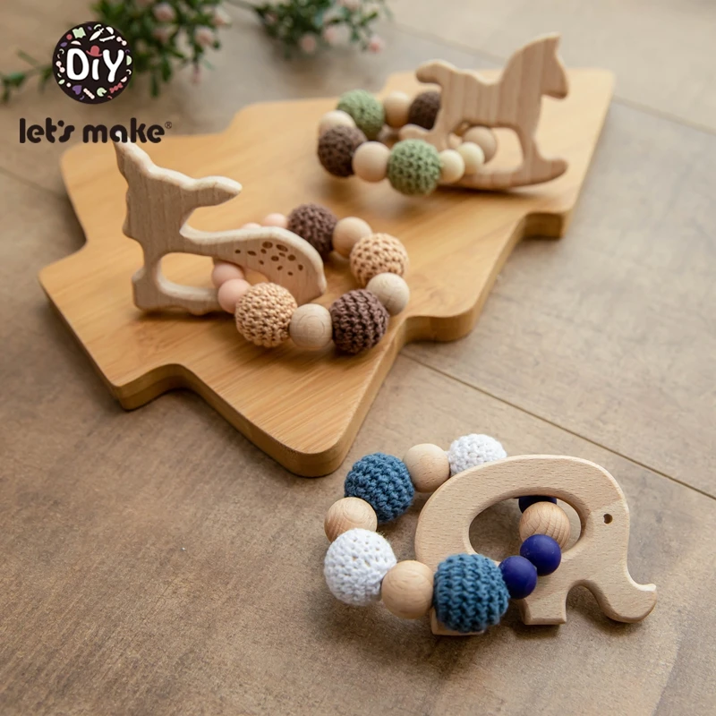 Wooden Teether Hedgehog Crochet Beads Wood Bead Baby Teether