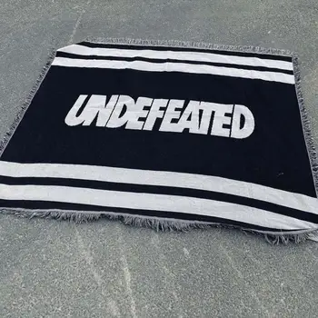 

Drop Black and white undefeated letter stripe blanket outdoor picnic mats home sofa cover throws hanging tapestry 125x150cm