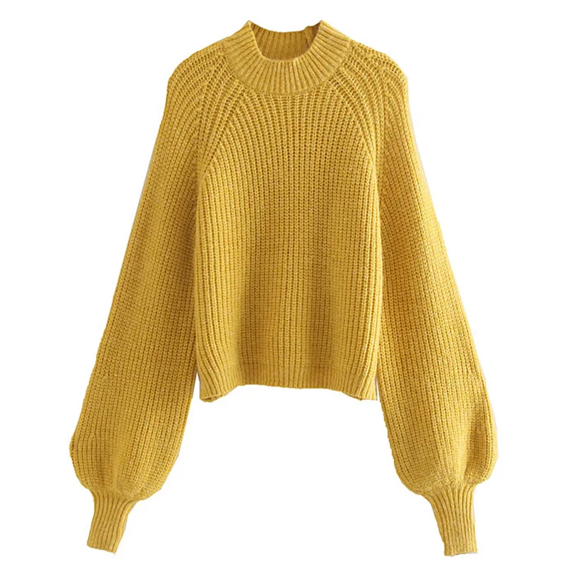 RR Puff Sleeve Sweaters Women Fashion Solid O Neck Sweater Women Elegant Casual Sweaters Female Ladies IZ