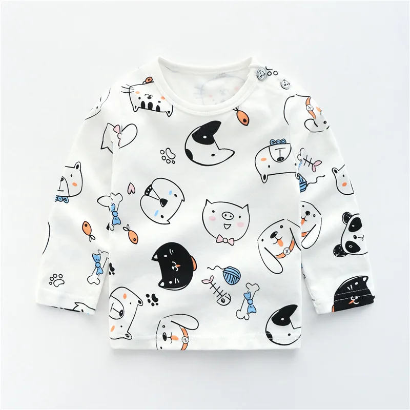 Осенние хлопковые топы для маленьких мальчиков и девочек, футболки с длинными рукавами Зимняя Повседневная футболка с рисунком для малышей Одежда для новорожденных, футболка - Цвет: 16