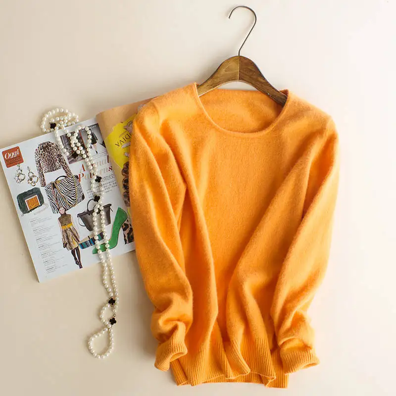 Женский свитер, чистый кашемир, вязаный свитер, зимний, Круглый ворот, теплый свитер для женщин, пуловер, горячая распродажа, козья кашемировая одежда - Цвет: dark yellow