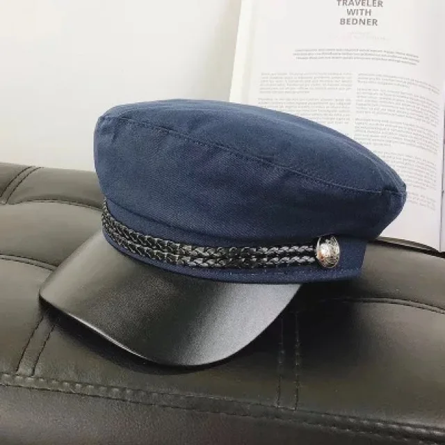 Canvas blue Модная шапка унисекс из искусственной кожи в стиле милитари, Осенние шляпы матроса для женщин, шерстяная черная Серая шерстяная женская шапка для путешествий - Цвет: Canvas blue