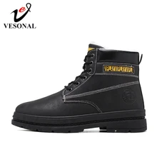 VESONAL/сезон осень-зима; классические новые кожаные зимние мужские ботинки; ботинки в байкерском стиле с мехом; Плюшевые Теплые винтажные мужские повседневные ботинки