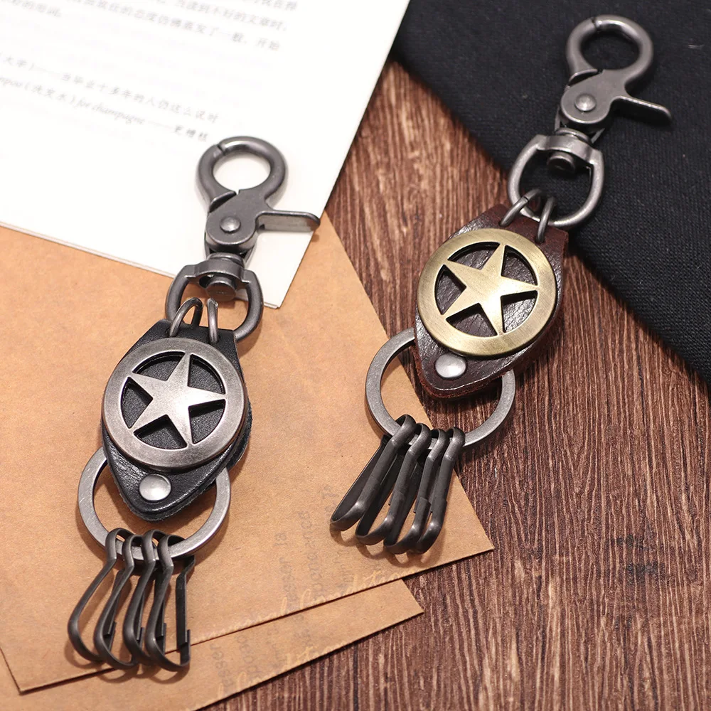 

2019 New Marvel Avengers Anime Keychain Captain America Shield Genuine Leather Cowhide KeyChain Keyrings Movie Periphery