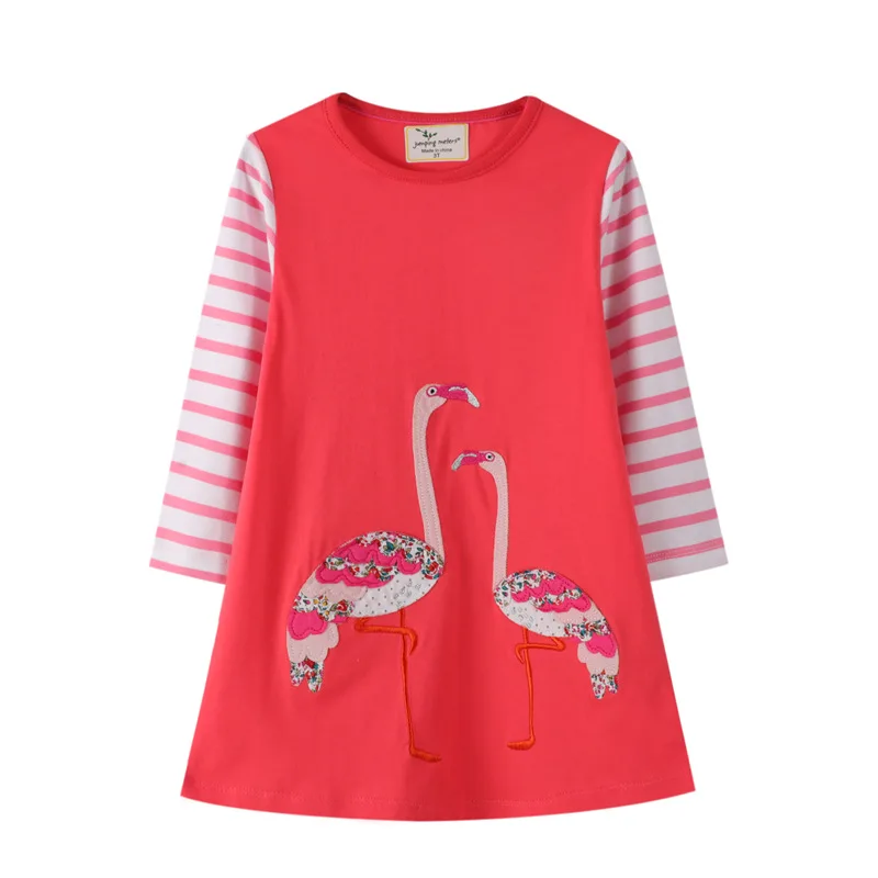 

Girls Flamingo Cotton Dress for Autumn Spring Stripes Princess Dress Children's Party Costume Hot Selling Birthday Dresses
