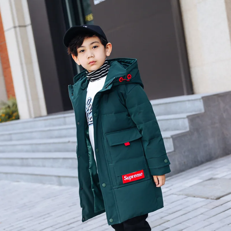 

Children's down Jacket Mid-length Boys 2019 New Style Men's Big Boy Korean-style Thick Hooded Jacket