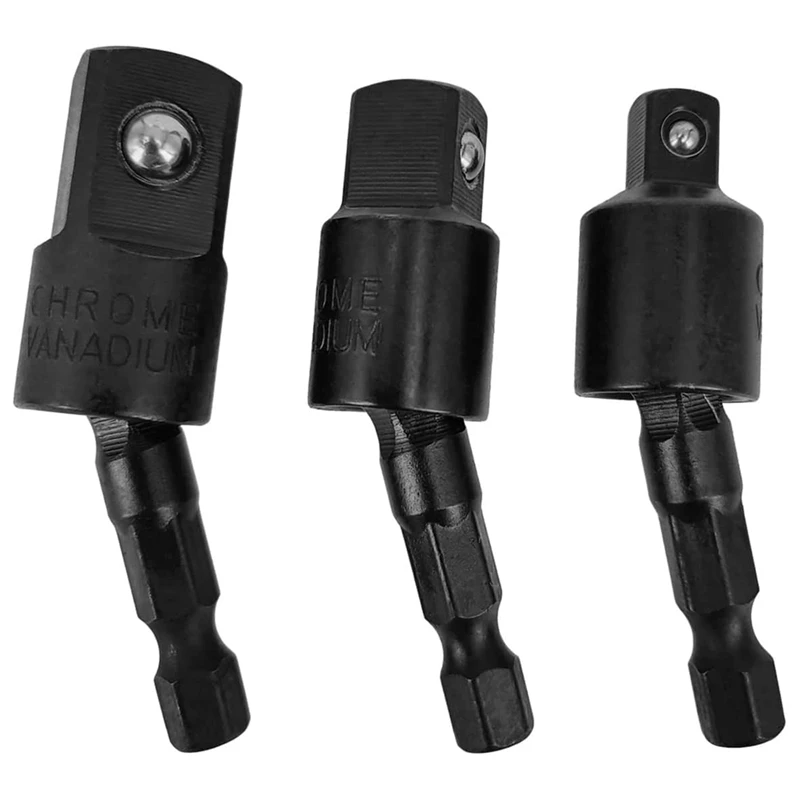 1//4 Inch Hex Shank to 1//4 3//8 1//2 Square Socket Drives Senmubery 3PC Wobble Socket Adapters Universal Joint Swivel Socket Set