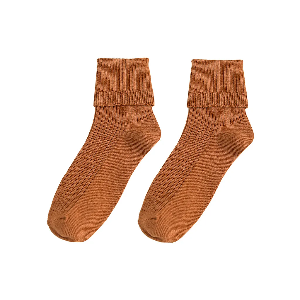 5 пар, женские носки, яркие теплые женские хлопковые одноцветные носки, модные зимние женские носки средней длины, носок с отворотами# N5