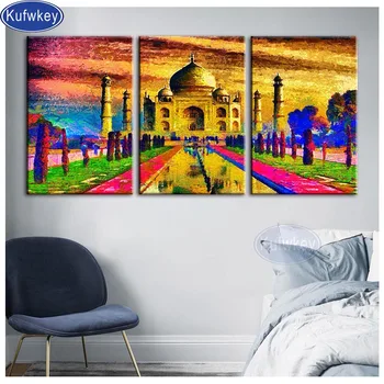 

3 pcs diamond embroidery Castle full square drill mosaic diamond art landscape diamond painting Triptych living room Background