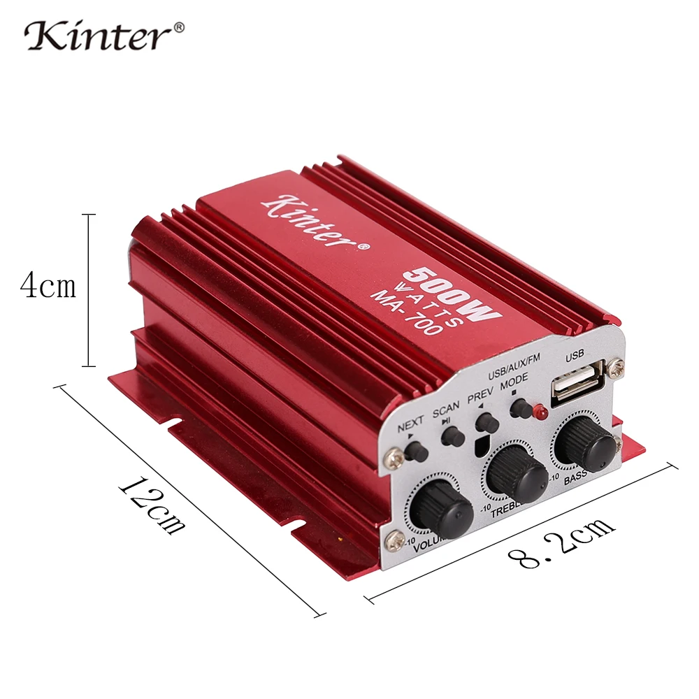 Мини Аудио Усилитель kinter MA 700 2 канала USB AUX FM радио 12 В 3 А алюминиевый корпус