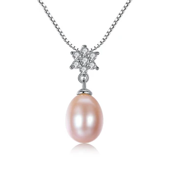 

MetJakt S925 Sterling Silver Freshwater Pearl with AAA Zircon Flower-Shaped Fashion All-match Women's Necklace