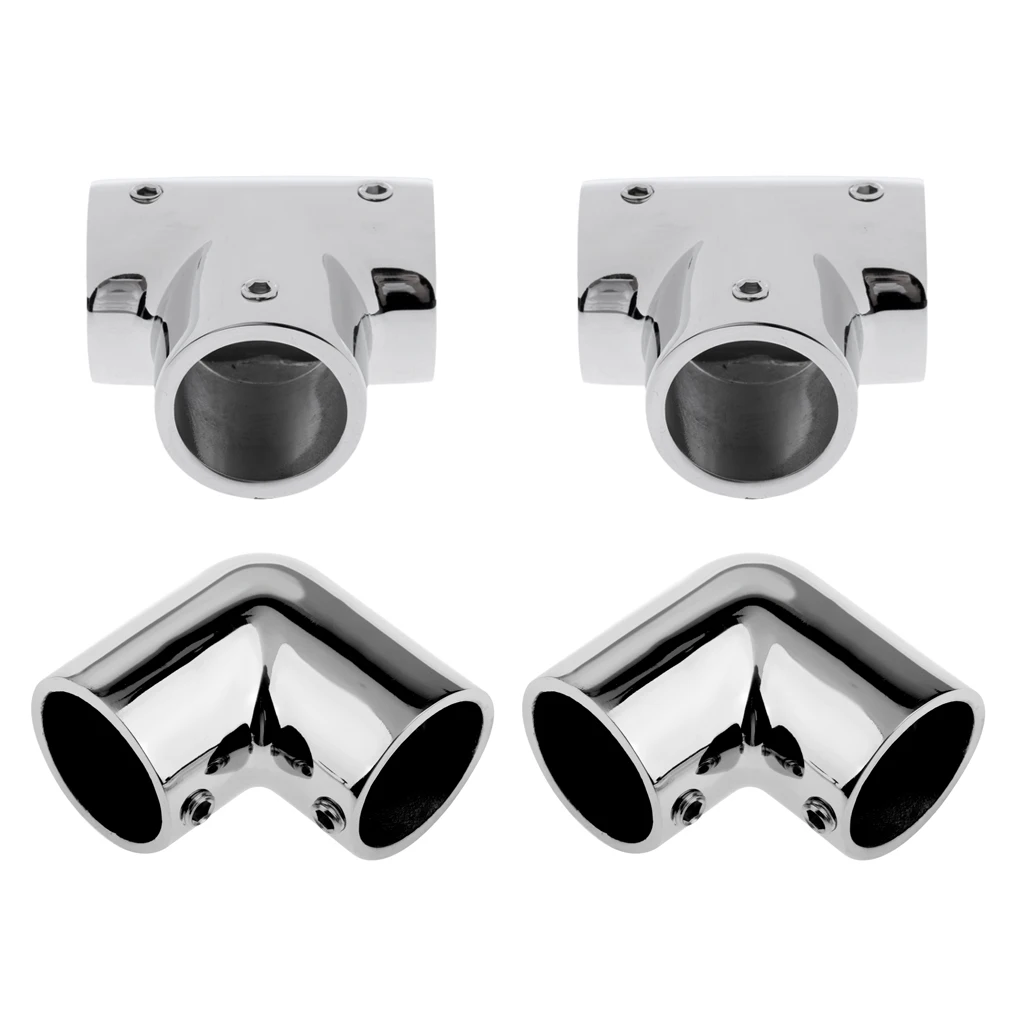 4 Pieces 316 Stainless Steel Marine Boat Hand Rail Fitting Tee with 1 inch(25mm) Elbow Tube