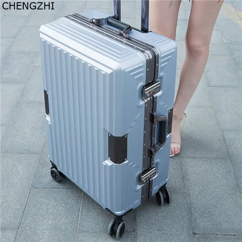 CHENGZHI Высокое качество ABS алюминиевая рама 2" 24 дюймов чемодан на колесиках фирменный туристический чемодан на вращающихся Колесиках На Колесиках - Цвет: gray