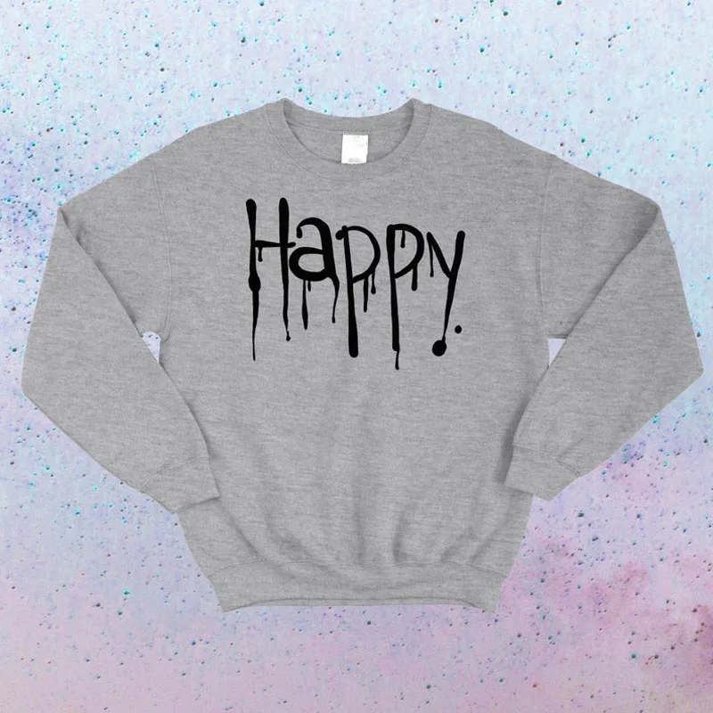 Gray Толстовка ONSEME Goth Crewneck для женщин с надписью Happy Drippy Graffiti Creepy в готическом стиле, пастельные толстовки с капюшоном для женщин, большие размеры S-109 - Цвет: Gray