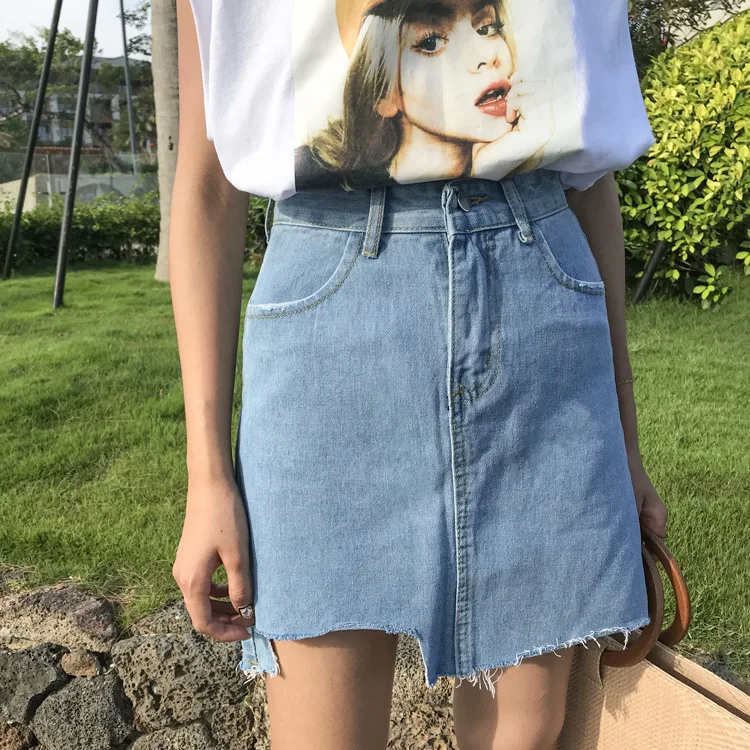 

Skirt Spring And Summer New Style Korean-style WOMEN'S Wear High-waisted Irregular Denim Skirt Students A- line Skirt Slimming S