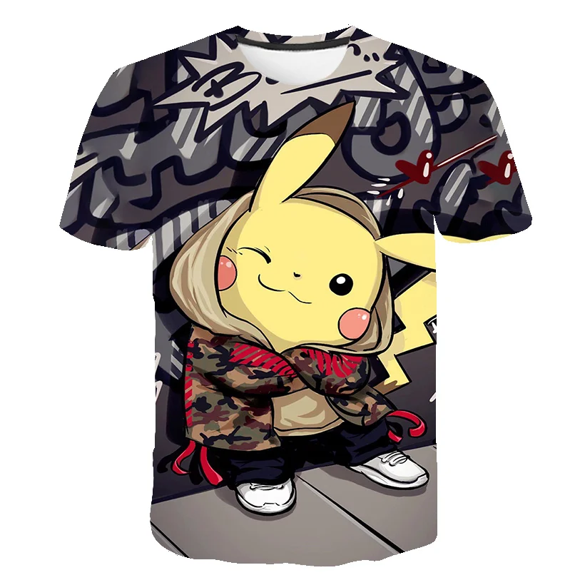 Ropa 3D para niño y niña, Camiseta con estampado de la serie Pokémon, cuello redondo informal, Cosplay de manga corta, disfraz de Pokémon