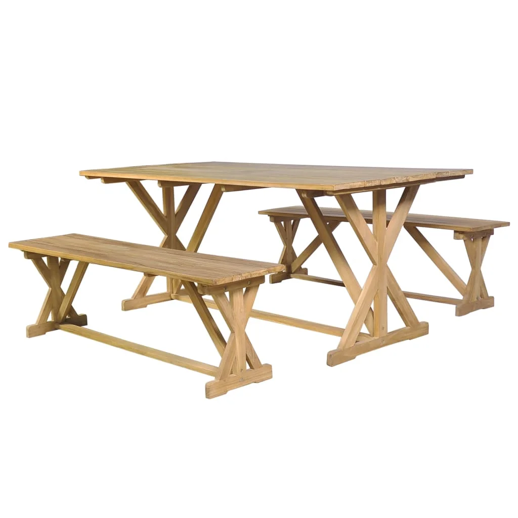 

New Modern Dining Room Table Set 3 Pieces of Solid Teak Wood Chairs and Table High Quality Wood Benches for Dining Room Kitchen