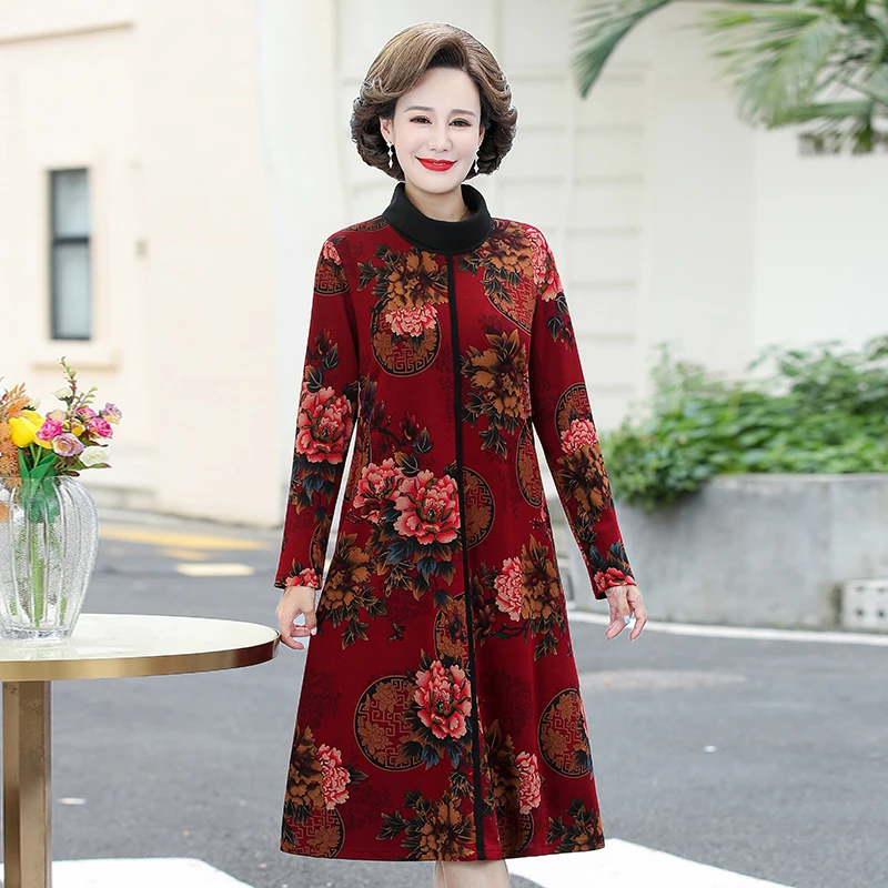 2021 винтажные свободные платья макси с принтом осенне-зимние повседневные 5XL