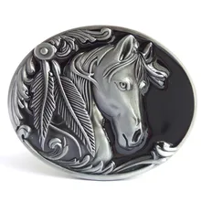 

Simple Look Back Horse Head Feather Point Paint Primitive Tribes Horses Series Oval Belt Buckles Drop Ship 15-0011
